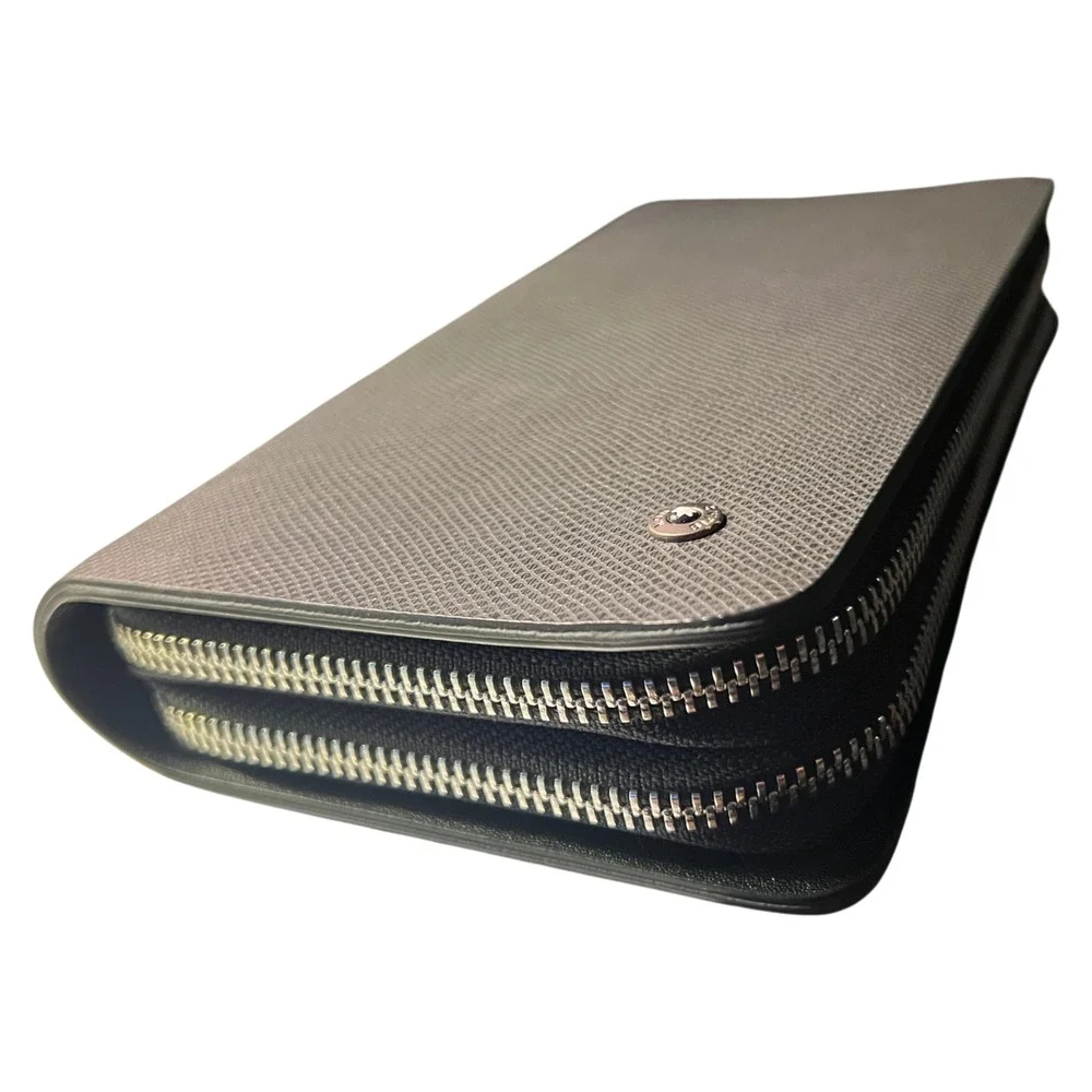 Montblanc Double Zip Travel Organizer Wallet Charcoal Black Leather Unverified